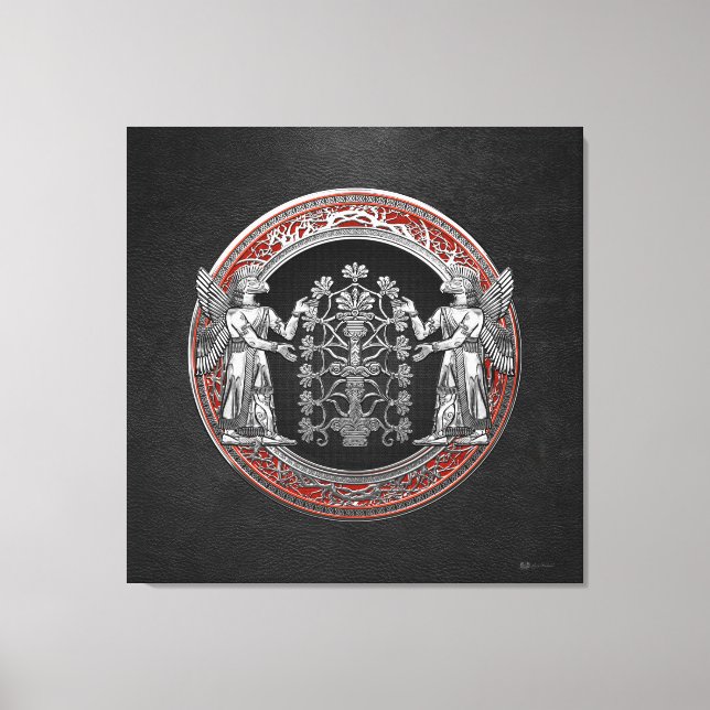 [900] Two Silver Ninurtas with Tree of Life Canvas Print (Front)