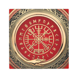 [900] Vegvisir - Viking Gold Magic Runic Compass Metal Print