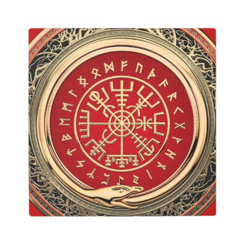 900 Vegvisir _ Viking Gold Magic Runic Compass Metal Print