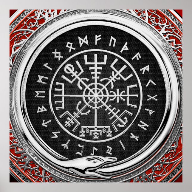 [900] Vegvisir - Viking Silver Magic Runic Compass Poster (Front)
