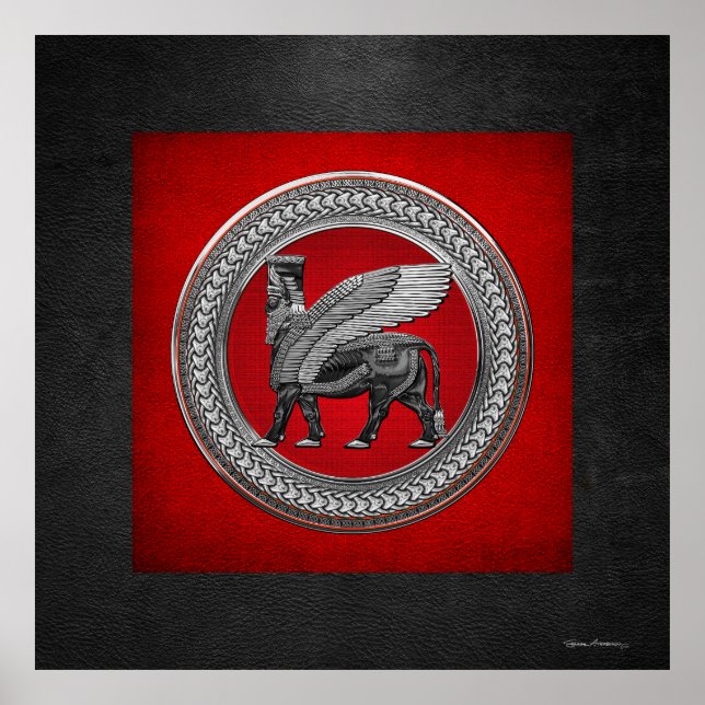[901] Assyrian Winged Bull: Silver & Black Lamassu Poster (Front)