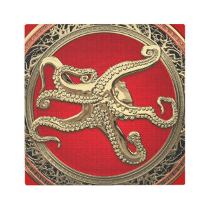 [901] Sacred Gold Octopus in Defensive Posture Metal Print