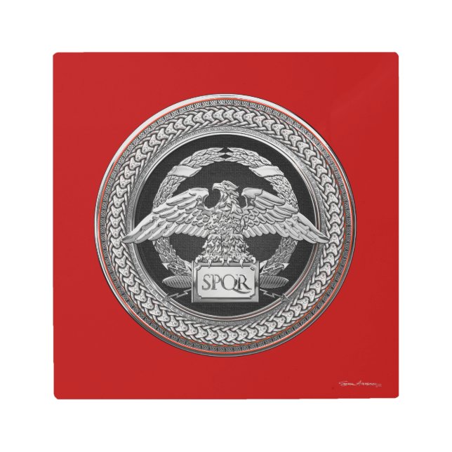 [901] Silver Roman Imperial Eagle over Medallion Metal Print (Front)