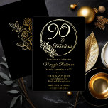 90 and Fabulous 90th Birthday Party Stamped Foil Invitation<br><div class="desc">Elegant typography design "90 and Fabulous" 90th birthday party design featuring a rose outline circular frame.  Back features a rose outline in gold tone (not gold foil).</div>