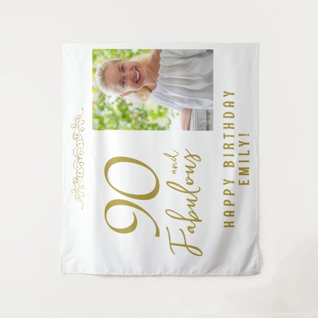 90 and Fabulous 90th Birthday Photo Backdrop (Front)