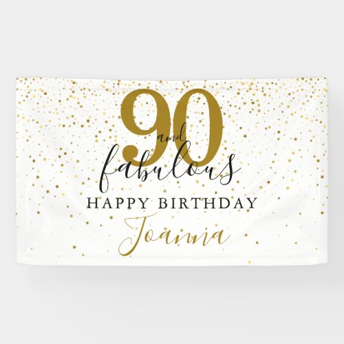 90 and Fabulous Birthday Elegant Gold and Black Banner