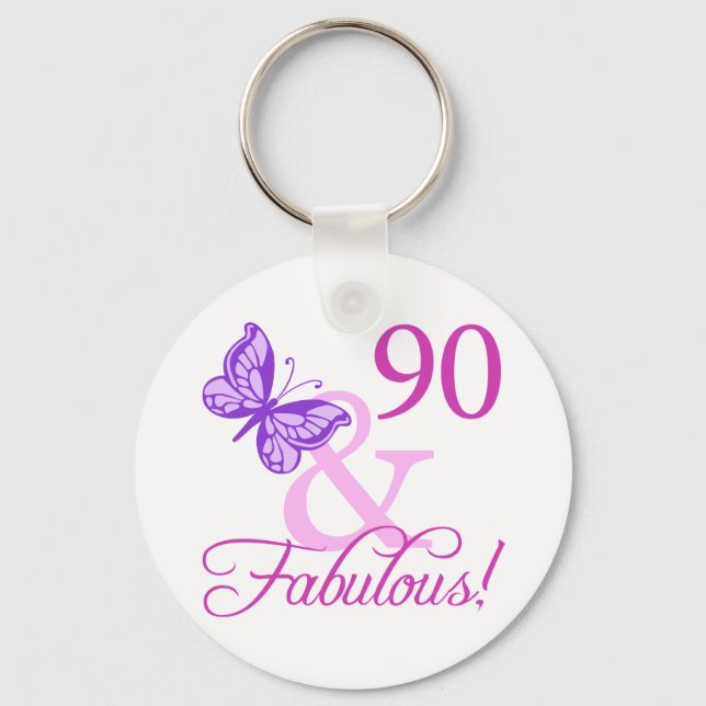 90 And Fabulous Birthday Gifts (Plum) Keychain (Front)
