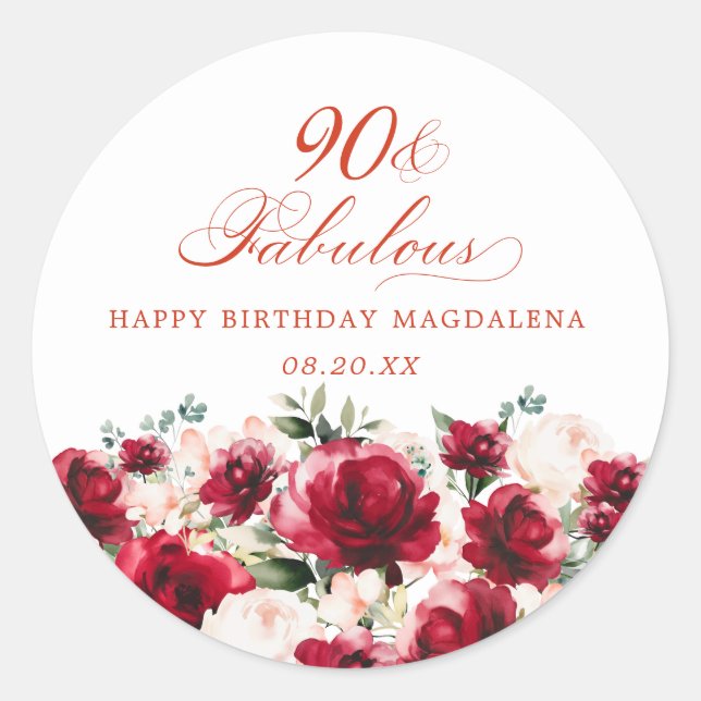 90 and Fabulous Birthday Personalized Custom Classic Round Sticker (Front)