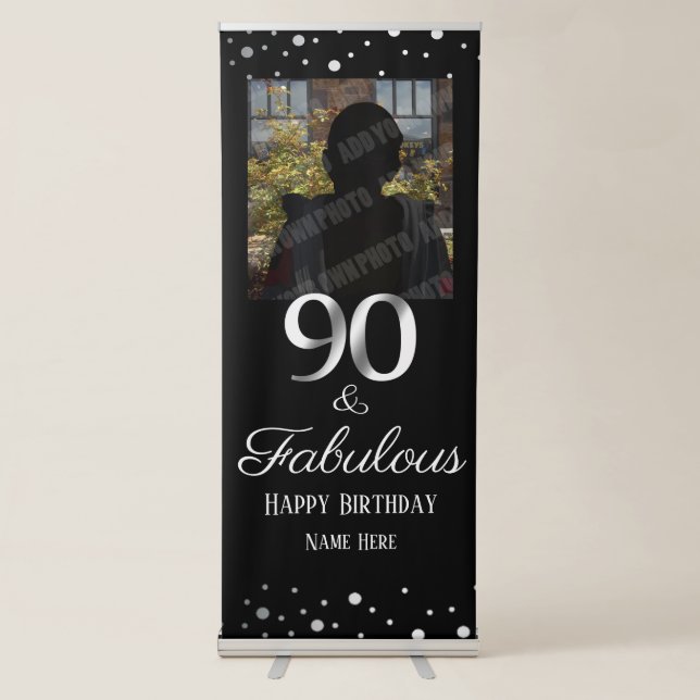90 and Fabulous Birthday Photo Retractable Banner (Front)