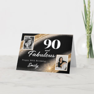 90 and Fabulous Black Gold Photo 90th Birthday Card