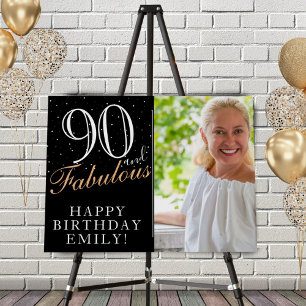 90 and Fabulous Elegant Black 90th Birthday Photo Foam Board