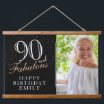90 and Fabulous Elegant Black 90th Birthday Photo Hanging Tapestry<br><div class="desc">90 and Fabulous Elegant Black 90th Birthday Photo Hanging Tapestry. 90 and fabulous text in trendy script with a name on a black background. Personalize it with your photo, your name and the age, and make your own birthday party backdrop. It`s a great sign and backdrop for a woman`s birthday...</div>