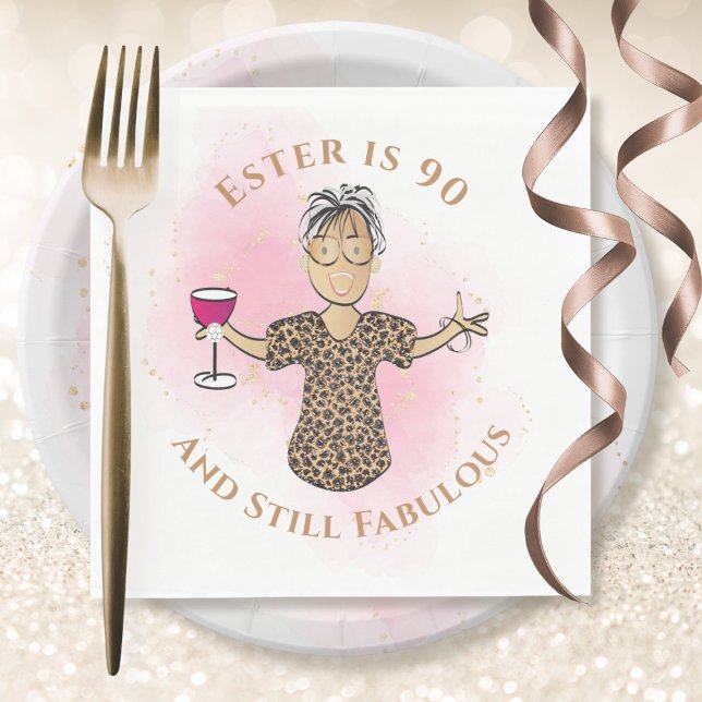 90 and Fabulous Ethnic Gold Pink Female Birthday Napkins (Creator Uploaded)
