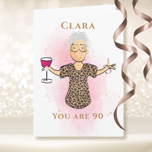 90 and Fabulous Funny Lady 90th Birthday Cartoon  Card