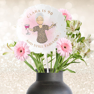 90 and Fabulous Funny Woman Cartoon 90th Birthday Balloon