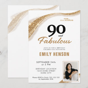 90 and Fabulous Gold 90th Birthday Invitation