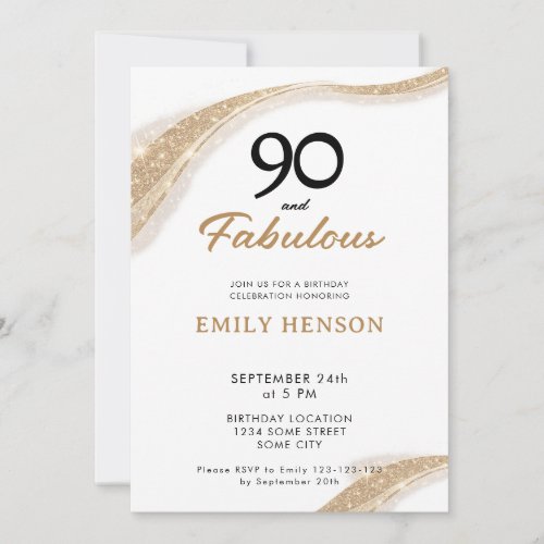 90 and Fabulous Gold 90th Birthday Invitation
