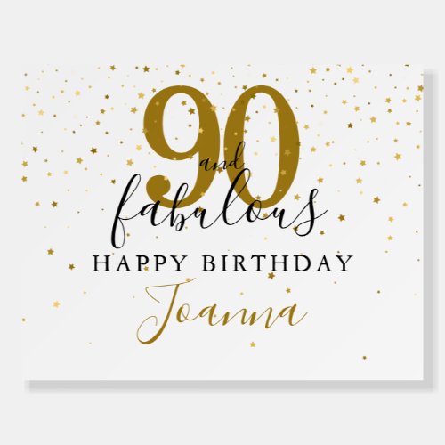 90 and Fabulous Gold and Black Birthday Party Sign