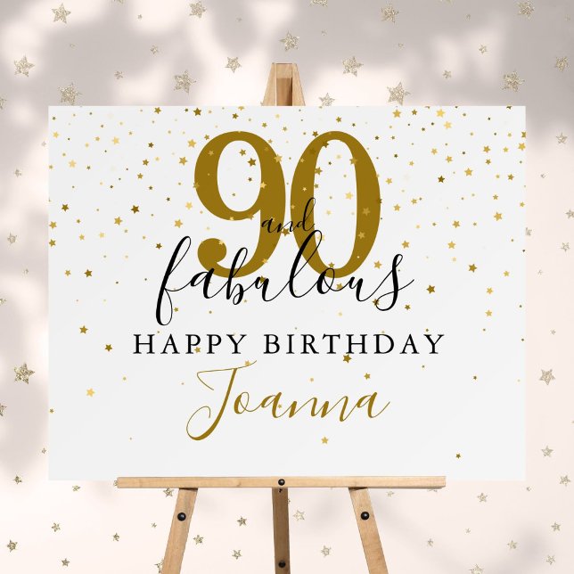 90 and Fabulous Gold and Black Birthday Party Sign (90 and Fabulous Gold and Black Birthday Party Sign)