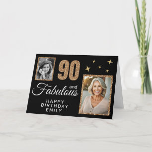 90 and Fabulous Gold Glitter 2 Photo 90th Birthday Card
