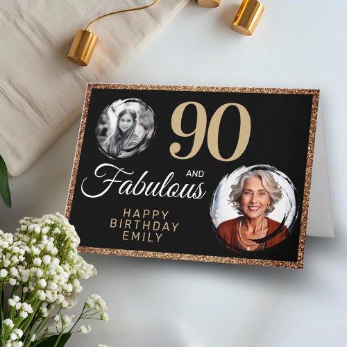90 and Fabulous Gold Glitter 2 Photo 90th Birthday