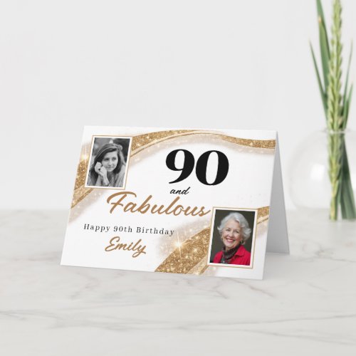 90 and Fabulous Gold Glitter Photo 90th Birthday