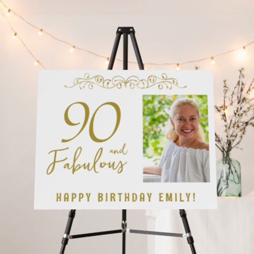 90 and Fabulous Gold Ornament 90th Birthday Photo  Foam Board