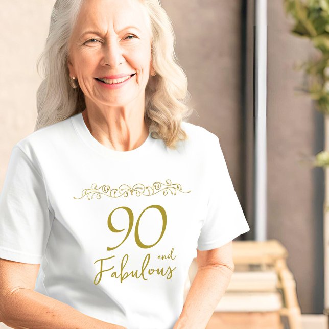 90 and Fabulous Gold Ornament 90th Birthday  T-Shirt (Creator Uploaded)