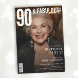 90 and Fabulous Magazine Cover 90th Birthday  Invitation<br><div class="desc">90 and Fabulous Magazine Cover 90th Birthday Invitation. Celebrate in style with this glamorous 90th birthday invitation designed in a chic magazine-cover style. Featuring bold typography, photo-forward layout, and luxe details, it’s the perfect way to set the tone for a fashionable and unforgettable milestone party. Personalize with your own photo...</div>