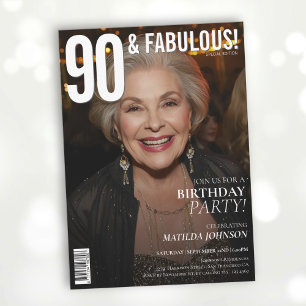90 and Fabulous Magazine Cover 90th Birthday Invitation