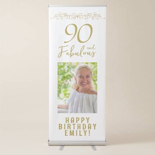 90 and Fabulous Ornament 90th Birthday Photo Retractable Banner