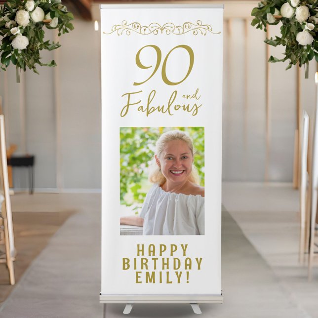 90 and Fabulous Ornament 90th Birthday Photo Retractable Banner (Creator Uploaded)