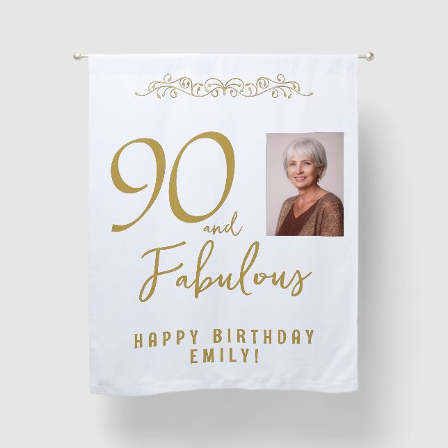 90 and Fabulous Ornament Photo 90th Birthday Blackout Curtains (Front)
