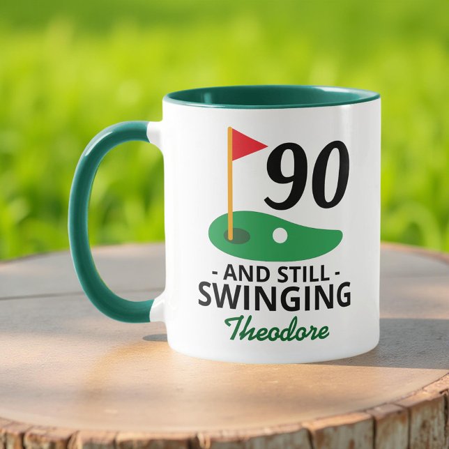 90 and Still Swinging, Funny 90th Birthday Golfer Mug (Creator Uploaded)