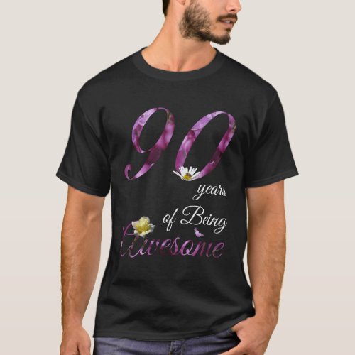90 Awesome Floral 1932 90Th T_Shirt
