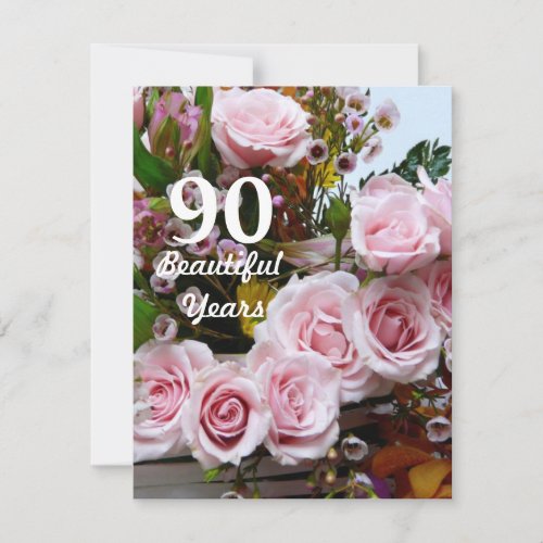 90 Beautiful Years!-Birthday Party/Pink Roses Custom Announcement