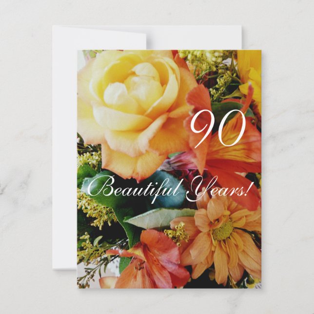90 Beautiful Years!-Birthday/Yellow Rose Bouquet Invitation (Front)