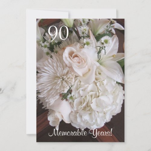 90 Birthday Celebration/Elegant White Floral Personalized Invite