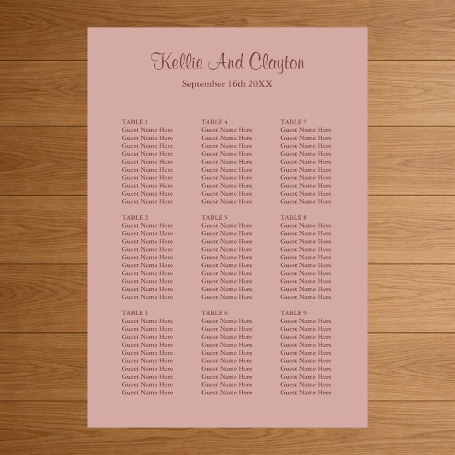 90 Cinnamon Rose Wedding Seating Chart (Creator Uploaded)