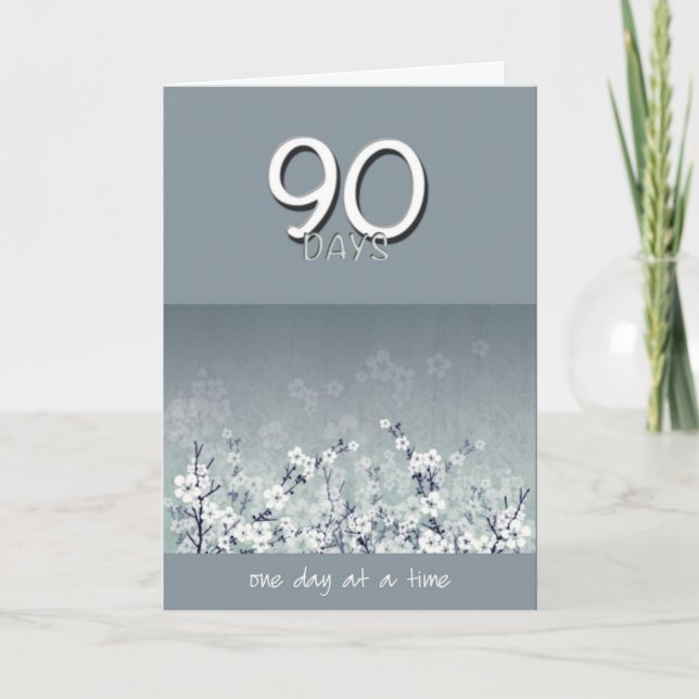 90 Days Sober Clean Flowers Birthday Card (Front)