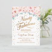 90 Fabulous Birthday Party - White Gold Pink Invitation (Standing Front)