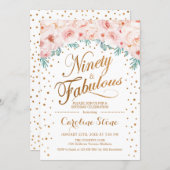 90 Fabulous Birthday Party - White Gold Pink Invitation (Front/Back)