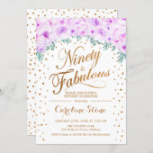90 Fabulous Birthday Party - White Gold Purple Invitation (Front/Back)