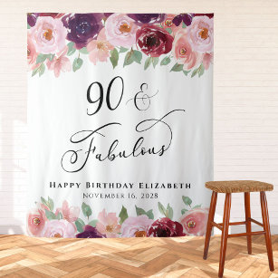 90 Fabulous Floral Watercolor Birthday Party Tapestry