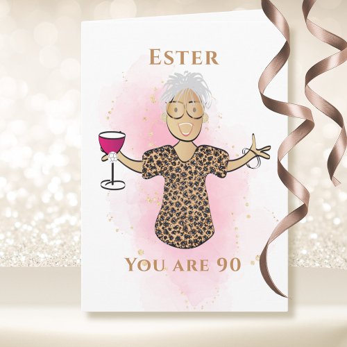 90 Fabulous Funny Ethnic 90th Birthday Cartoon  Card