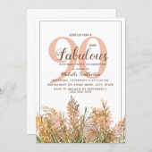 90 Fabulous Pampas Grass on White Birthday Invitation (Front/Back)