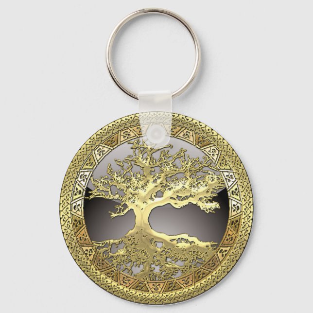 [90] Golden Celtic Tree of Life [3D] Keychain (Front)