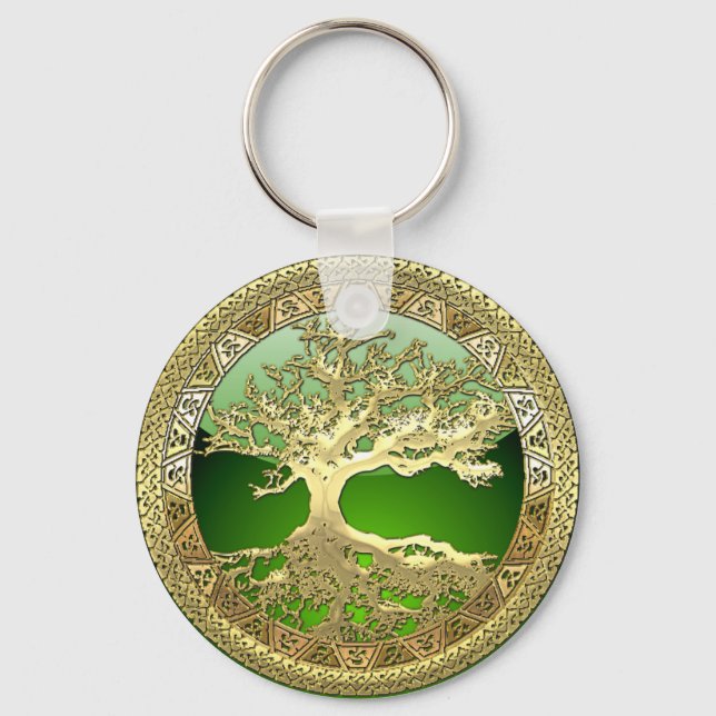 [90] Golden Celtic Tree of Life [3D] Keychain (Front)