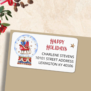 90 Happy Holidays Snow Globe Return Address Label