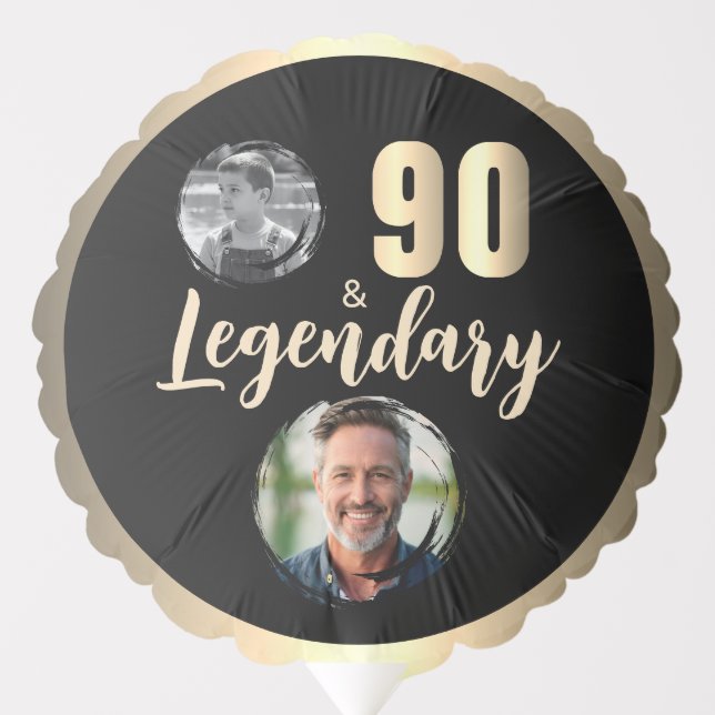 90 & Legendary 2 Photos 90th Birthday Gold Balloon (Front)